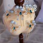 Set Of 5: Bridal Faux Pearl Butterfly Hair Pin Light Blue - One Size