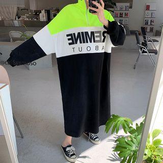 Zip-front Color-block Maxi Pullover Dress