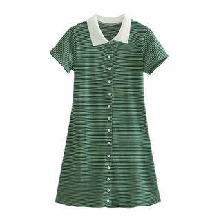 Short-sleeve Striped A-line Polo Dress