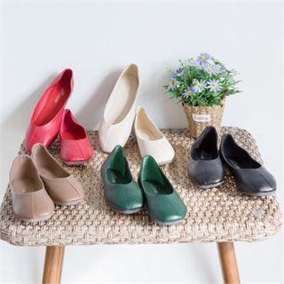 Seam-trim Faux-leather Flats