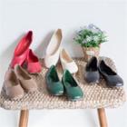 Seam-trim Faux-leather Flats