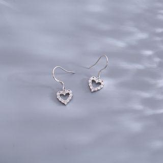 Rhinestone Heart Drop 925 Sterling Silver Earring 1 Pair - As Shown In Figure - One Size