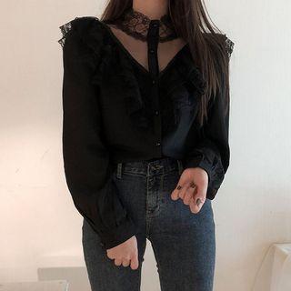 Tweed Mini Skirt / Sheer Panel Shirt