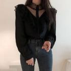 Tweed Mini Skirt / Sheer Panel Shirt