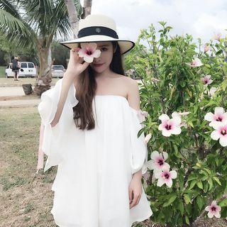3/4-sleeve Off Shoulder Mini Chiffon Dress