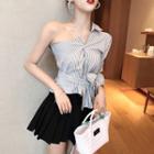 One Shoulder Striped Shirt / Mini A-line Pleated Skort