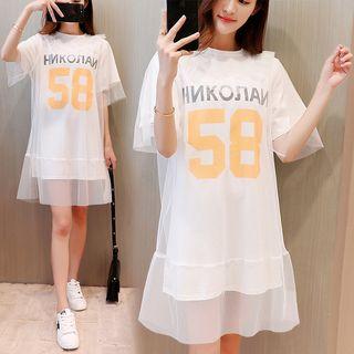 Short-sleeve Mock Two Piece Lettering T-shirt Dress
