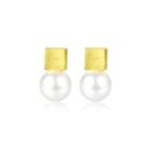Sterling Silver Plated Gold Simple Fashion Geometric Square Imitation Pearl Stud Earrings Golden - One Size