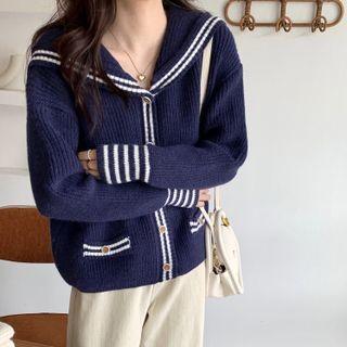 Navy Collar Color Panel Cardigan