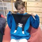 Cat Jacquard Sweater Blue - One Size