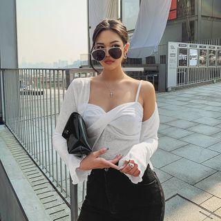 Set: Open-front Cropped Cardigan + Twist-front Camisole