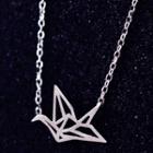 925 Sterling Silver Origami Crane Pendant Necklace Necklace - Silver - Origami Crane - One Size