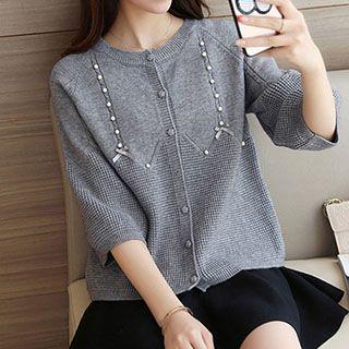 3/4 Sleeve Faux Pearl Cardigan