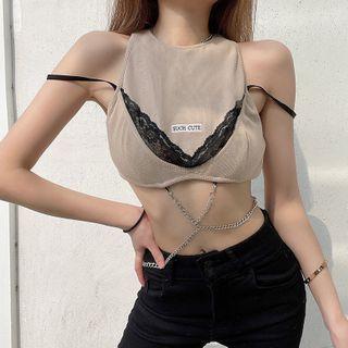 Mock Two-piece Sleeveless Chained Top