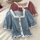 Square Neck Floral Lantern-sleeve Blouse