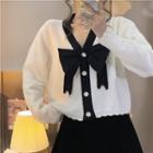 Long-sleeve Button-up Bow Knit Top