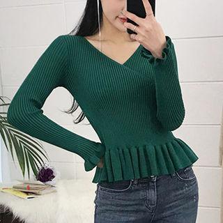 Rib-knit Peplum Sweater
