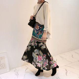 Two-tone Floral Long Skirt