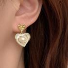 Heart Freshwater Pearl Alloy Dangle Earring 1 Pair - Gold & White - One Size