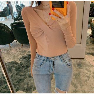 Long-sleeve Twisted Plain Top