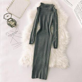 Grommet Cold-shoulder Knit Dress