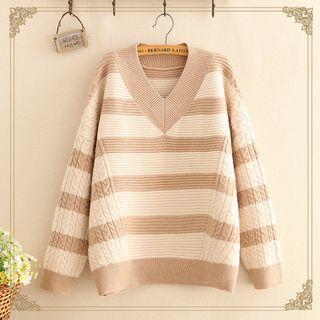 Color-block V-neck Knit Sweater