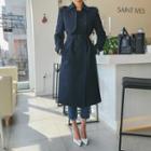 Throat-latch Belted Trench Coat With Brooch