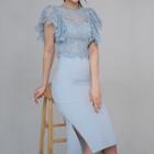 Set: Cap-sleeve Lace Top + Fitted Skirt