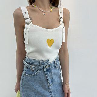 Sleeveless Heart-buckled Knit Crop Top