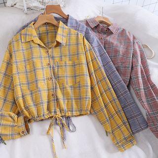 Plaid Long-sleeve Drawstring Shirt