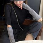Turtleneck Cutout Color Block Knit Top Black - One Size