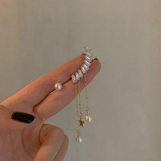 Non-matching Rhinestone Faux Pearl Fringed Earring 1 Pair - Non Matching - One Size