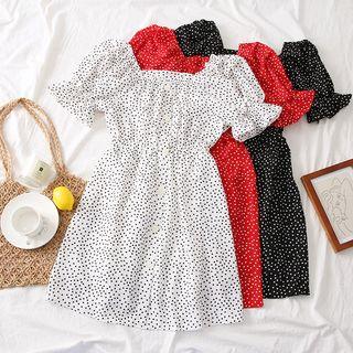 Square-neck Dotted Mini Dress