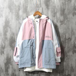 Color Block Button-up Hooded Jacket