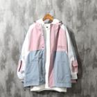 Color Block Button-up Hooded Jacket