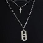 Razor Blade Cross Pendant Layered Necklace Silver - One Size