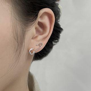 Safety Pin Sterling Silver Earring 1 Pair - Silver - One Size