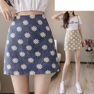 Floral Denim A-line Skirt