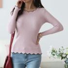 Scallop-edge Rib Knit Top
