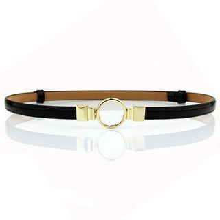 Faux-leather Round Buckle Slim Belt