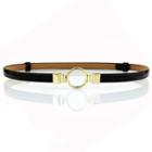 Faux-leather Round Buckle Slim Belt