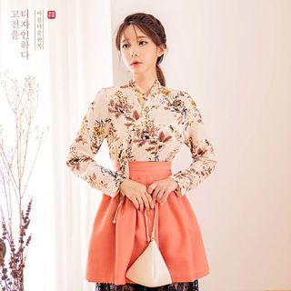 Modern Hanbok Long-sleeve Leaf Pattern Top