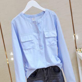 Pinstriped Henley Blouse