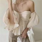 Off-shoulder Halter Puff-sleeve Ruched Camisole Top