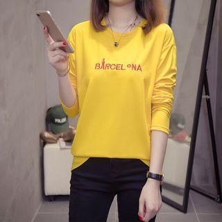 Letter Embroidered Long-sleeve Top