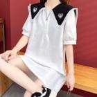 Elbow-sleeve Collar Mini T-shirt Dress