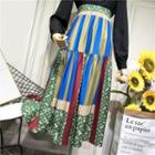 Color-block Patterned Panel Midi Skirt