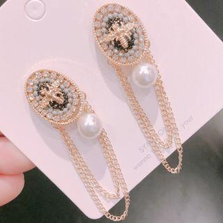 Oval Fringe Pearl Earring  - Honey Bee Tassel