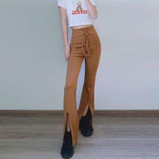 Lace Up Front-slit Boot-cut Pants