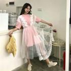 Lace Mock-two Loose-fit Short-sleeve Dress